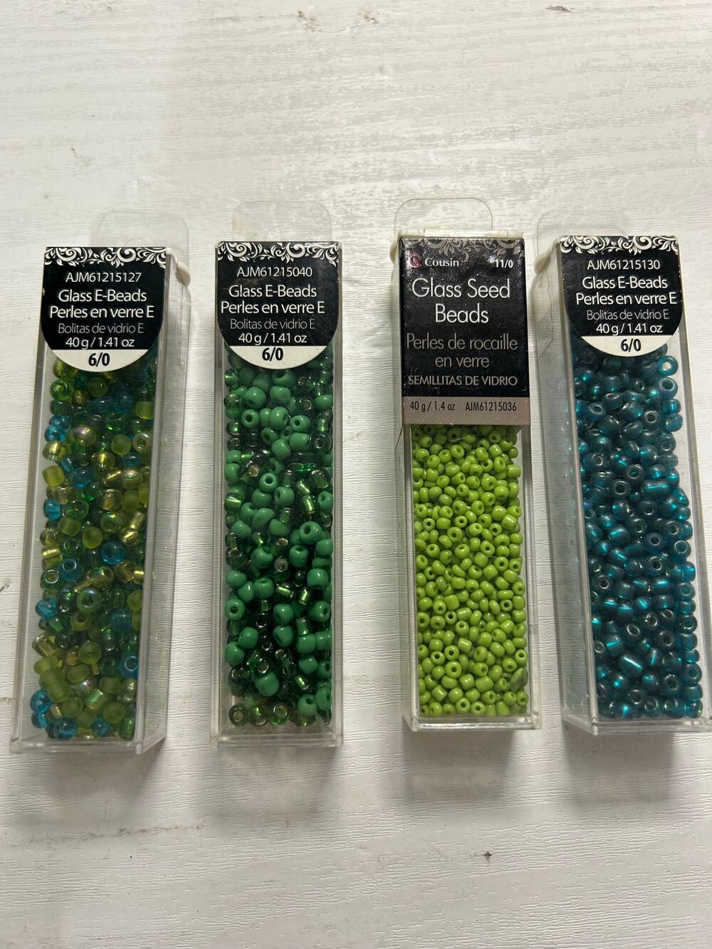 Cousin Green Blue Glass Seed Bead Lot NOS 4 Tubes 40g